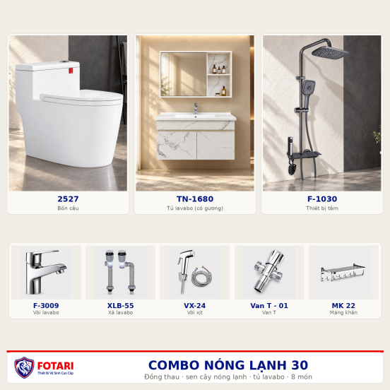 Combo nóng lạnh 30 — 8 món — tủ lavabo — Đồng thau