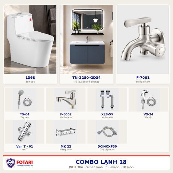 Combo lạnh 18 — 10 món — tủ lavabo — INOX 304