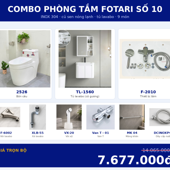 Combo kết hợp 14 — 9 món — tủ lavabo — INOX 304