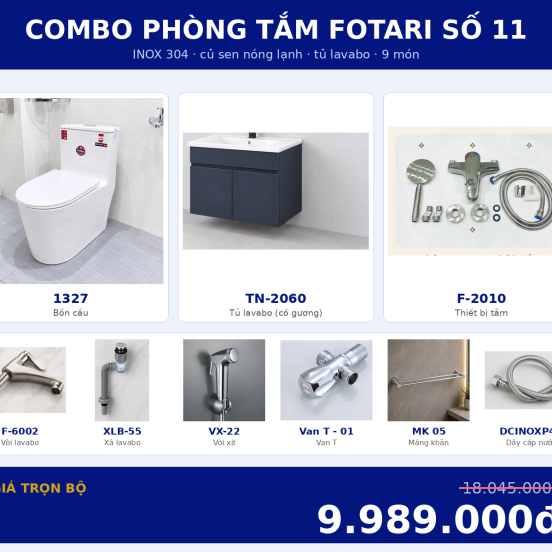 Combo kết hợp 18 — 9 món — tủ lavabo — INOX 304