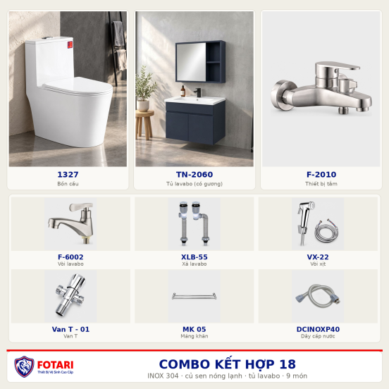 Combo kết hợp 18 — 9 món — tủ lavabo — INOX 304