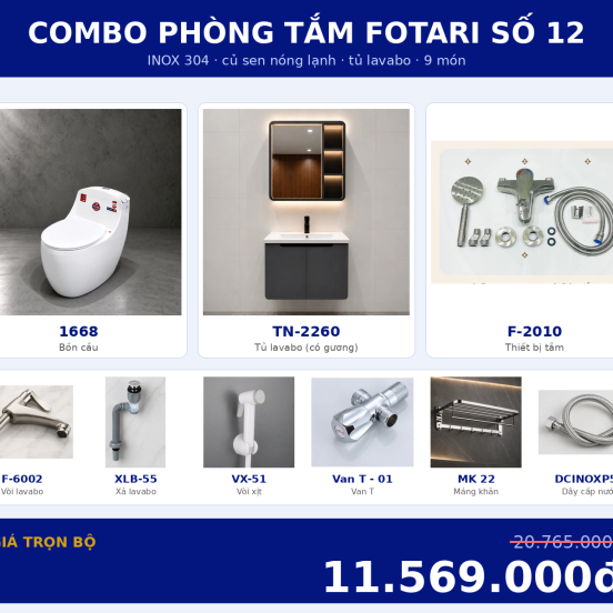 Combo kết hợp 22 — 9 món — tủ lavabo — INOX 304