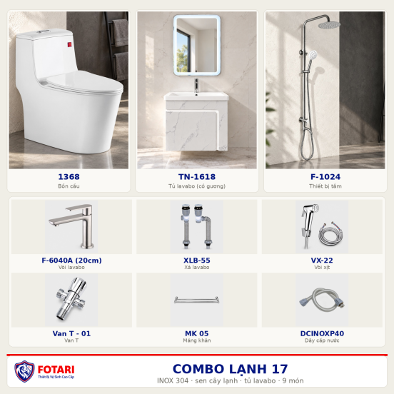 Combo lạnh 17 — 9 món — tủ lavabo — INOX 304