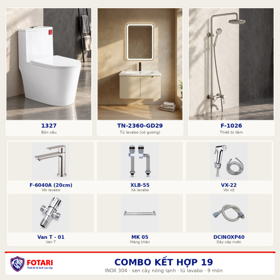Combo kết hợp 19 — 9 món — tủ lavabo — INOX 304