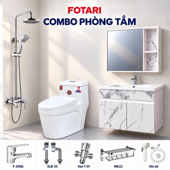 Combo mô phỏng 01 — tủ vân đá trắng, bồn cầu một khối