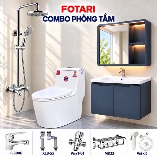Combo mô phỏng 02 — tủ navy bo tròn, bồn cầu một khối