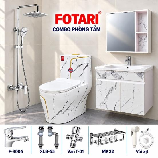 Combo mô phỏng 07 — tủ vân đá, bồn cầu vân đá viền vàng